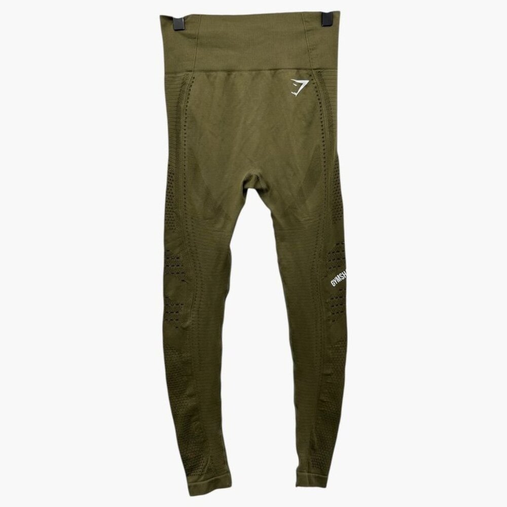 Gymshark Seamless High-Waisted Olive Green Leggings S Nylon & Spandex